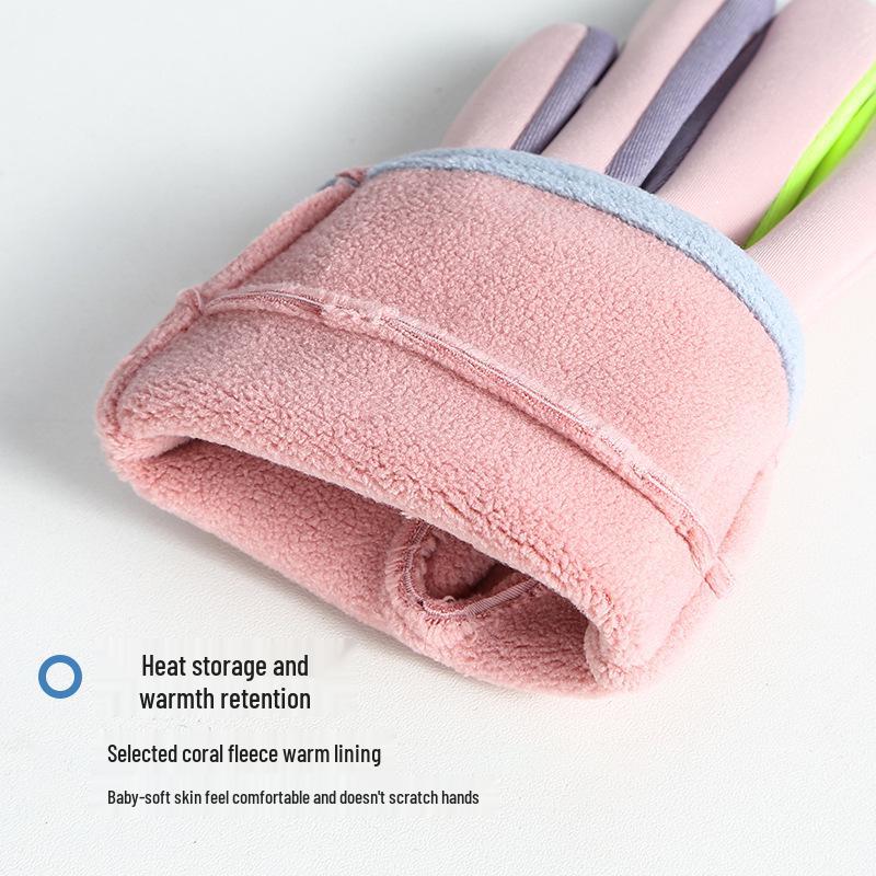 Детские ветрозащитные водонепроницаемые перчатки - Теплые, на бархатной подкладке, пятипалые перчатки для мальчиков и девочек - Идеальны для осенних и зимних мероприятий на открытом воздухе