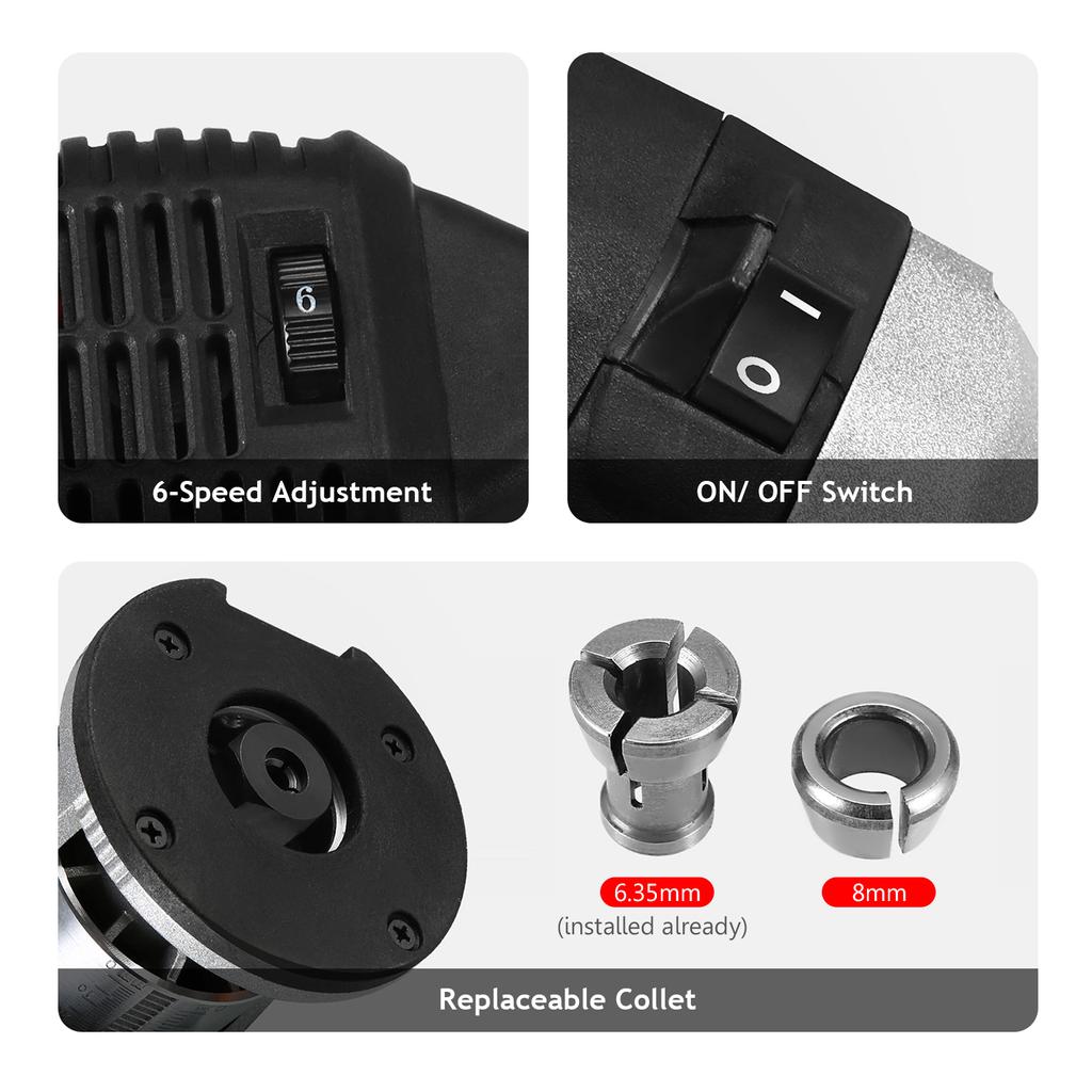 Ручной фрезерный станок по дереву, 220 В, 2000 Вт, электрический ручной триммер с 6 регулируемой скоростью и сменными 6,35 мм/8 мм