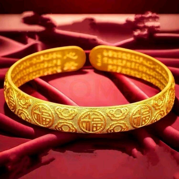 New Baifu Retro Gold Fu Character Open Bangle Bracelet for Women