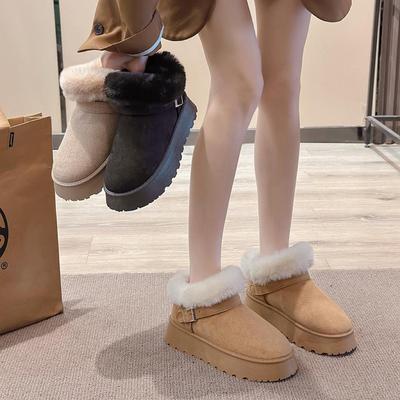 Женские зимние ботинки на толстой подошве, увеличивающие рост, 2024 г.: Водонепроницаемая, нескользящая замша с меховой подкладкой для зимы.