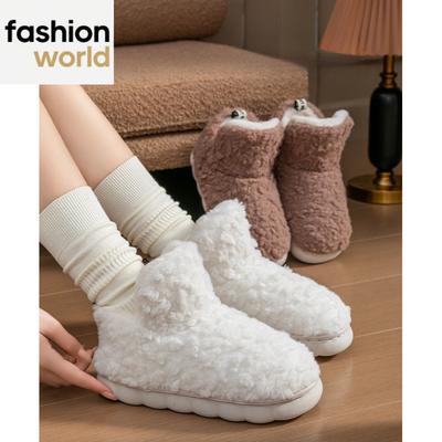 Хлопковые туфли на высоком каблуке Женские теплые плюшевые на толстой подошве Наступающие на дерьмо Домашние комнатные Нескользящие хлопковые тапочки