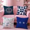 Ocean Blue Compass with Anchor Cushion Cover Pillow Case Soft Skin Friendly Fabric  Concealed Zipper