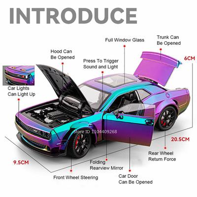 1:24 Hellcat Charger 1970 Модель Игрушечной Машинки Музыка Свет Оттяжка Сплав Литье под Давлением Миниатюрные Модели Металлические Машинки Подарки для Детей