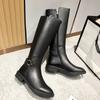 Fashion Shoes Women Boots Fashion Autumn PU Leather Boots Female Stretch Black Roma Knee-Length Shoes Plus Size 35-41Zapatos De Mujer