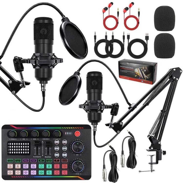 Комплект из двух конденсаторных микрофонов BM800 и звуковой карты F998max для прямой трансляции, набор оборудования для подкастинга, регулируемый пантограф