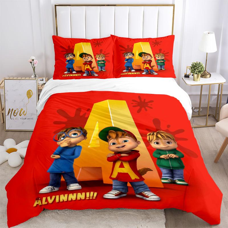 Alvin Chipmunks Bedding 3 Piece Set HD Print Duvet Cover Pillowcases for Teens Adult Bedroom Decoration Christmas Gift