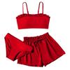 1Set Children's Solid Color Ruffled Two-piece Swimsuit Girls Three-piece Swimsuit Set