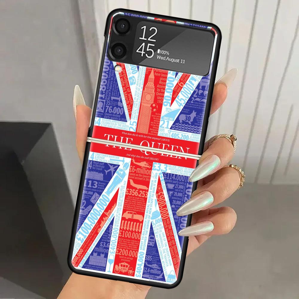 Флаг Великобритании Union Jack Англия Жесткий ПК Чехол для Телефона для Samsung Galaxy Z Flip 7 6 5 4 3 Черный ZFlip7 ZFlip6 Flip5 Flip4 Flip3 5G Печать
