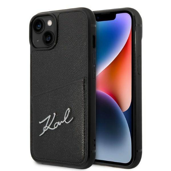 Etui do iPhone 14 Plus Karl Lagerfeld Signature Logo Cardslot Czarne