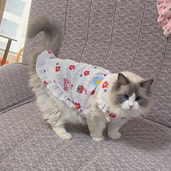 Летняя дышащая одежда для питомцев Yousheng с принтом цветов, вишни, мороженого, без рукавов, жилет, юбка для маленьких и средних собак и кошек, питомца-принцессы