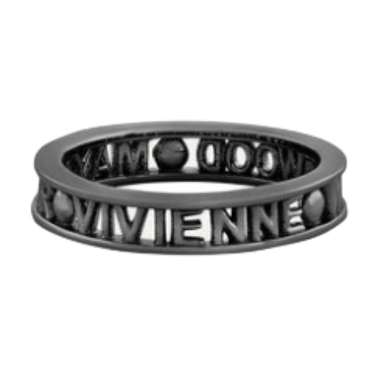 VIVIENNE WESTWOOD Кольцо Westminster Letter, гравированное, полое, из стерлингового серебра 925 пробы, унисекс, цвет Gunmetal-Gray, 64040016S001S001