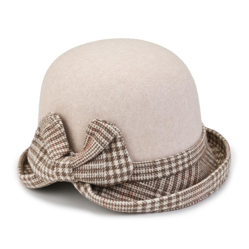 Women S Elegant Wool Bucket Hat With Bow Plaid For Mom Autumn Winter