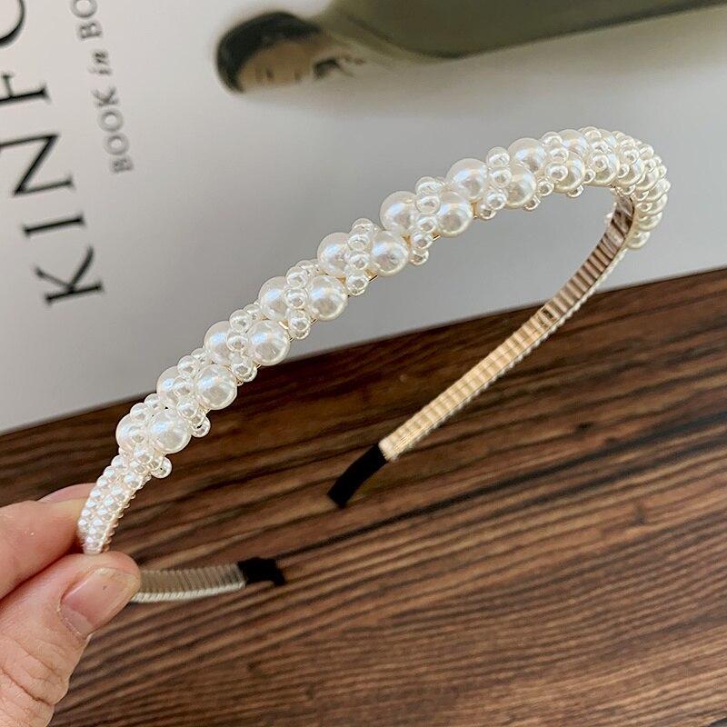 2021 Новый простой геометрический ободок для волос с жемчугом, обруч для волос для женщин и девочек, головной убор с кристаллами, повязка на голову, украшение для волос, модные аксессуары для волос