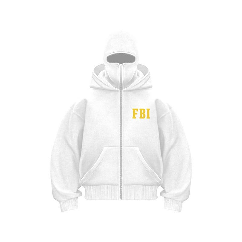 Mens Hooded Sweatshirt FBI Loose Jacket Double Hat Autumn Winter Sporty Hooded Sweatshirt Long-Sleeve Hoodies