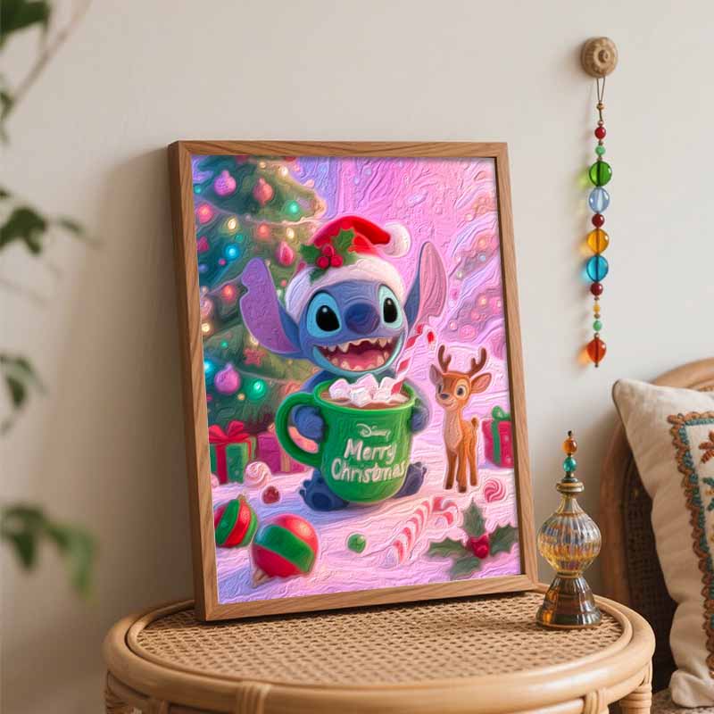 Disney Christmas Stitch oil painting hand painting coloring painting handmade diy home decoration gift