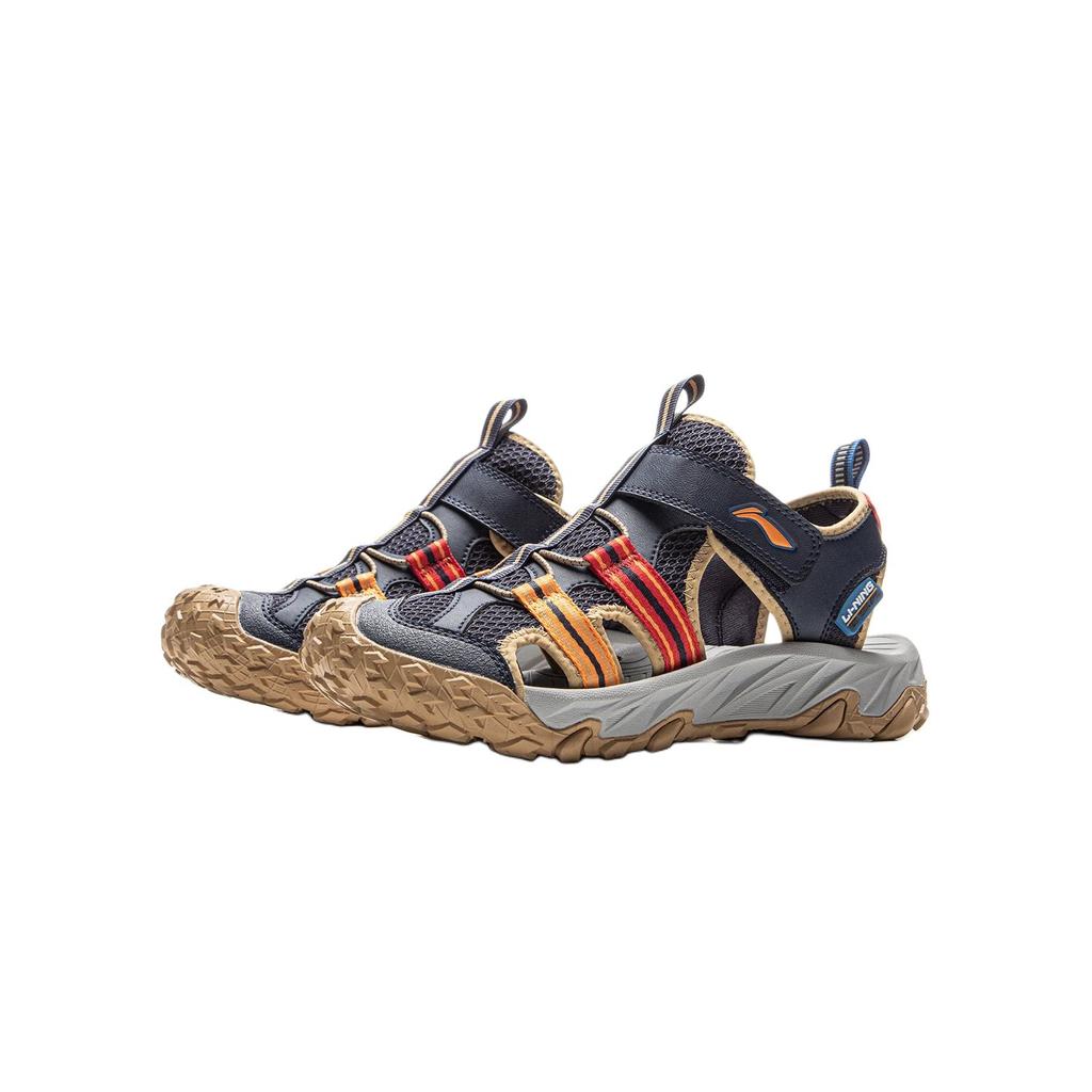 Li Ning Kids Sports Lifestyle Synthetic Leather Comfortable Versatile Non-Slip Wear-Resistant Low-Top Sandals Kids Sandals Blue YKUV014-1