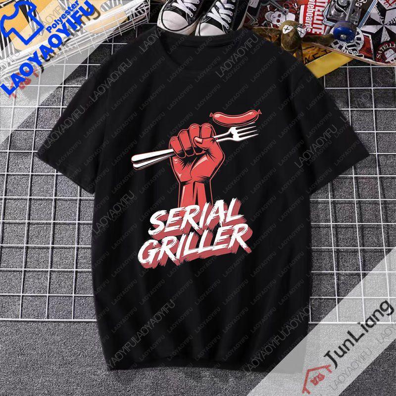 Serial Griller Funny BBQ Graphic TShirt Retro Barbecue Lover Streetwear Tee Grilling for Unisex Women Summer Short Sleeve Tee