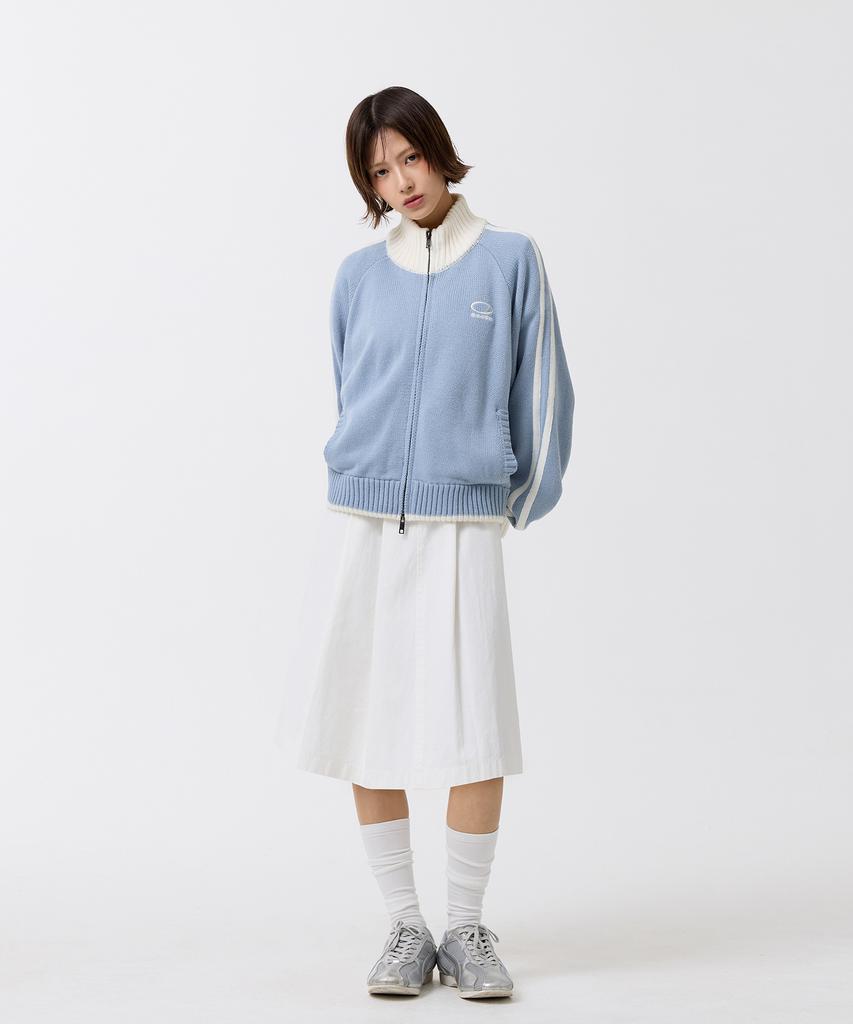 ODDSTUDIO Sporty Track Semi-Crop Knit Zip-Up - Sky Blue