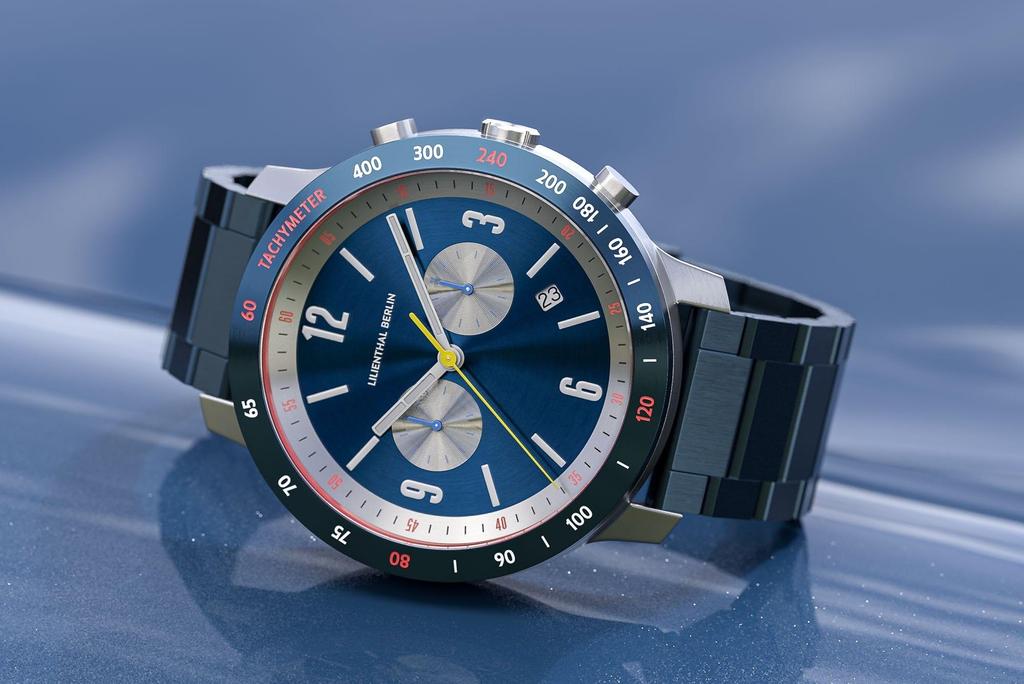 Lilianthal Berlin Chronograph Watch with Date Made in Blue Men's Display, Germany, C02-007-B040EB,