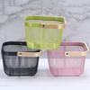 Solid Color Storage Organizer Basket Bamboo Handle Hanging Kitchen Baskets  Picnic