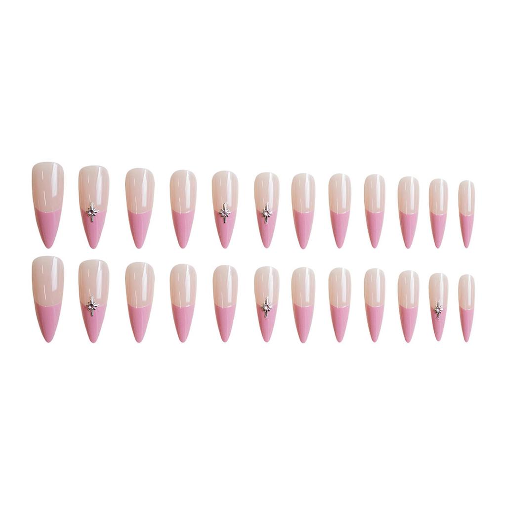 24PCS French Pink Glossy Tip Press on Nails Long Lasting Safe Material Waterproof False Nails for Women Girls Manicure DIY