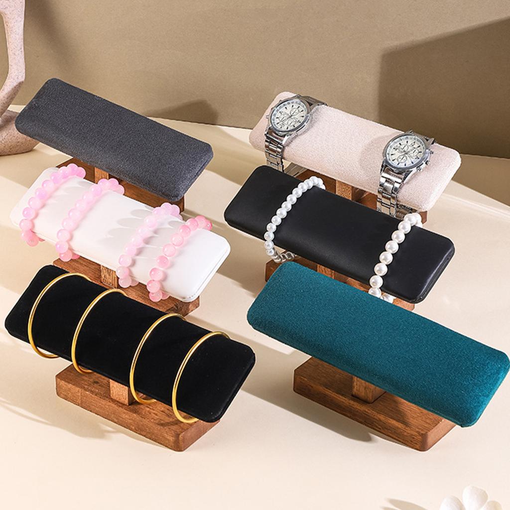 Velvets Bracelet Display Rack Wooden Base Watch and Hairbands Holder T Shaped Stand for Jewelry Storage and Organization