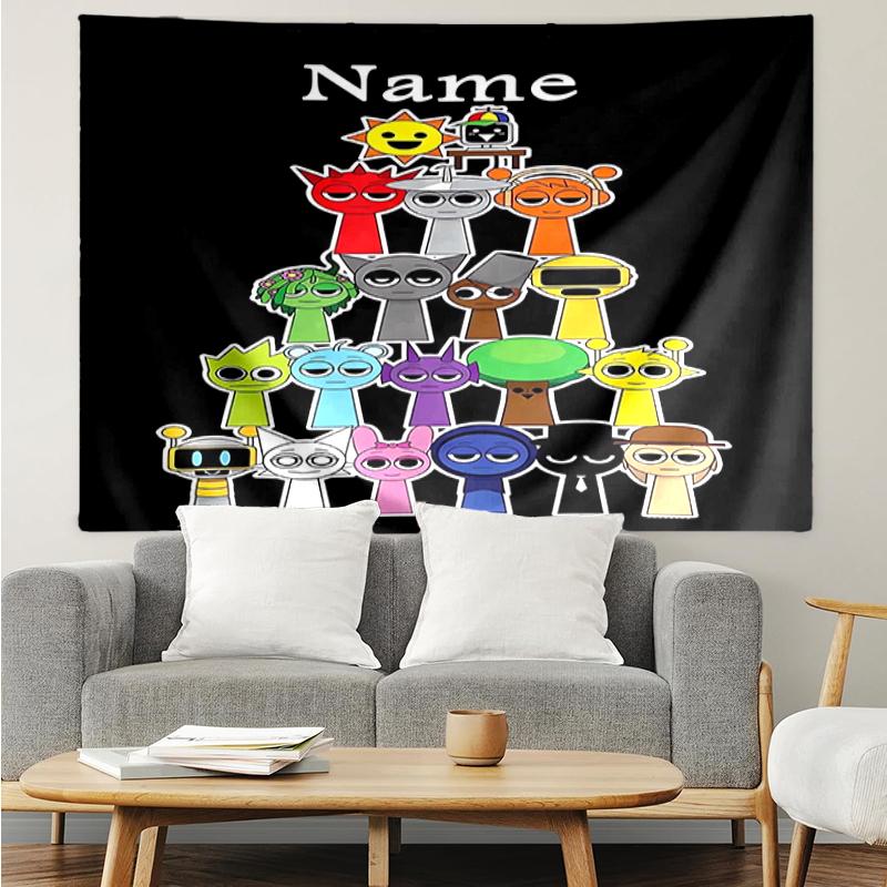 Custom Name Sprunki Print Tapestry, Backdrop, Easy Setup, Ideal for Bedroom, Office & Living Room, with Aesthetic Wall Hanging Decor.