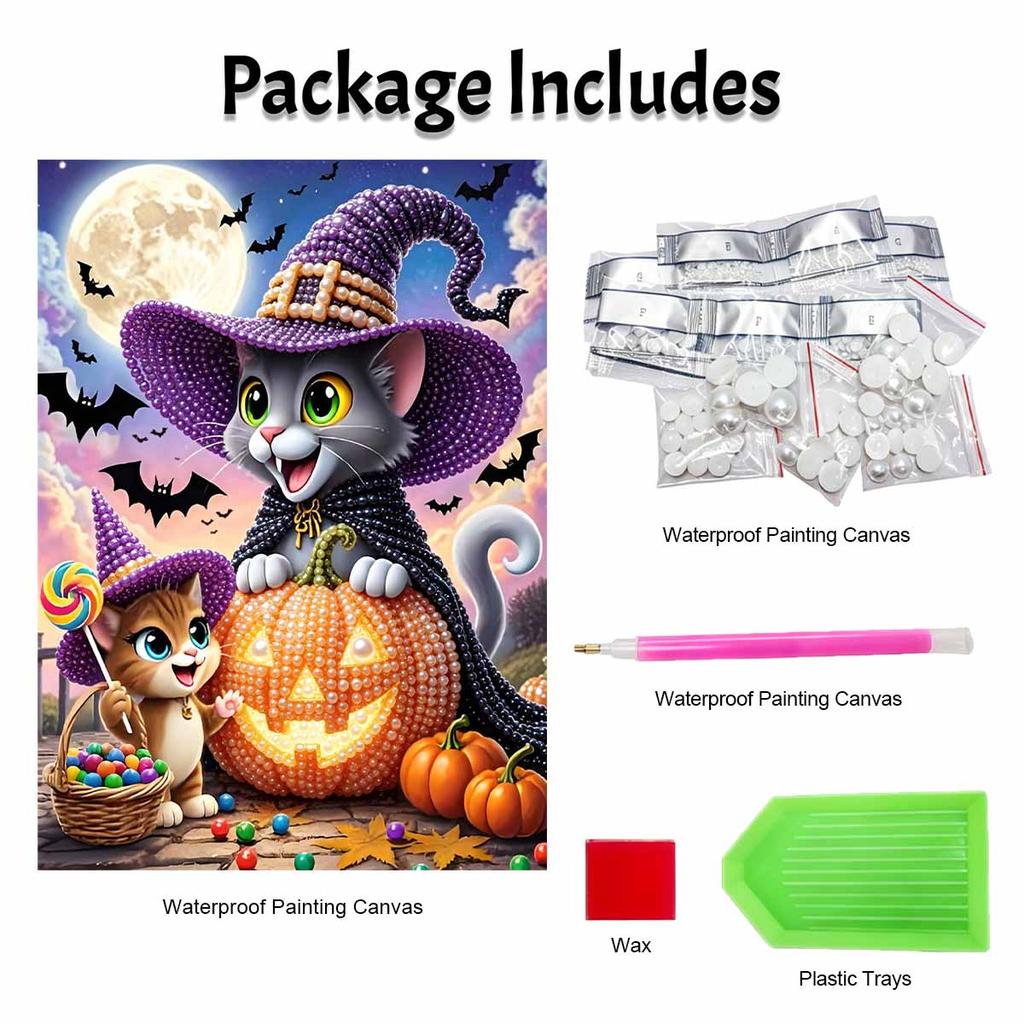 Halloween pearl painting art full pearl handmade diy home decorations cat pumpkin moon bats