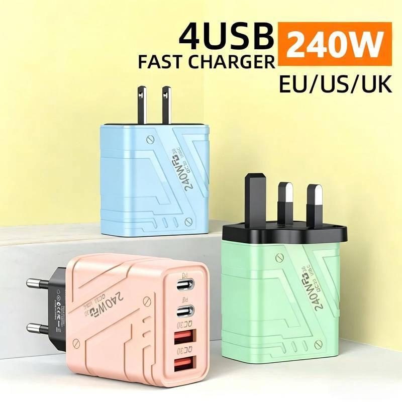 Быстрое зарядное устройство 240 Вт в стиле Mecha с четырьмя портами USB Type-C, универсально совместимое, идеально подходит для дома, офиса, путешествий