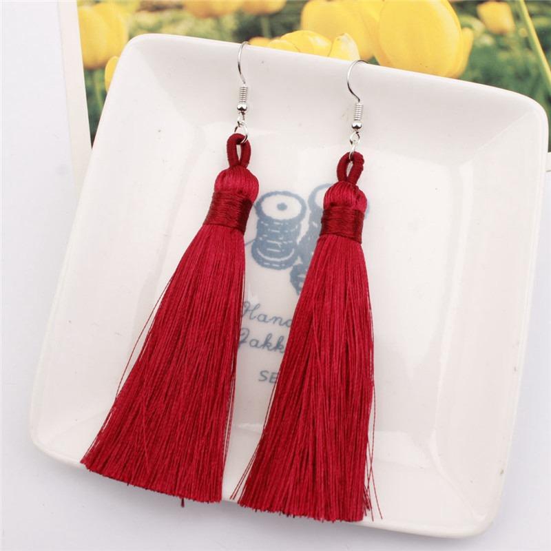 Серьги-кисточки, 1 пара, длинные, с узором, в стиле бохо, полихромные, подарочные серьги