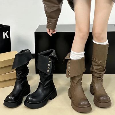 Модные сапоги до колена для женщин, модные женские сапоги на пуговицах с низким каблуком, рыцарские сапоги, новые осенне-зимние женские длинные сапоги Zapatos De Mujer