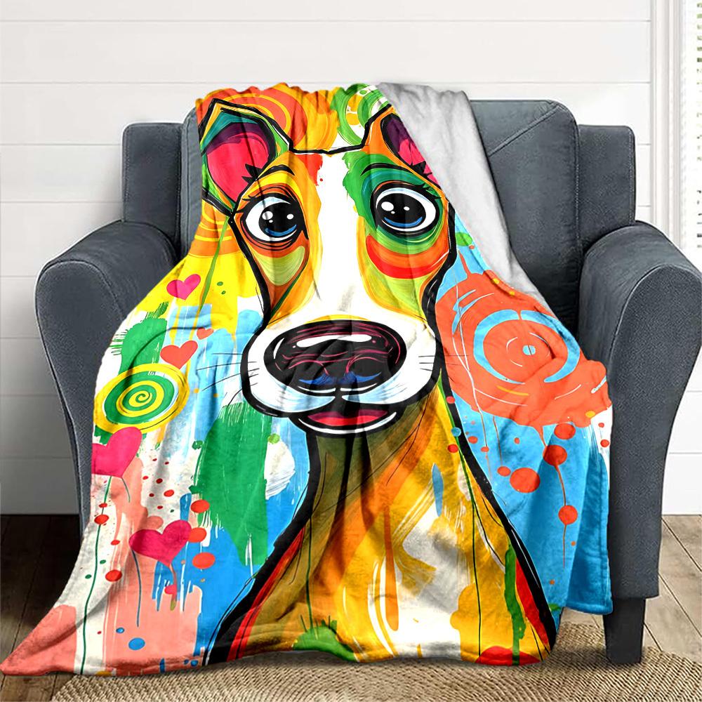 1pc Colorful Dog Art Blanket - Lightweight Flannel Fleece with Digital Printing, Soft Warm for Sofa, Travel, Camping, Office yy251018306
