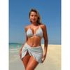 Three-pieces Swimwear Women Striped Backless Lace Up Bikini Set Pleated Cover-Ups Wrap Skirt Summer 2025 New Beachwear
