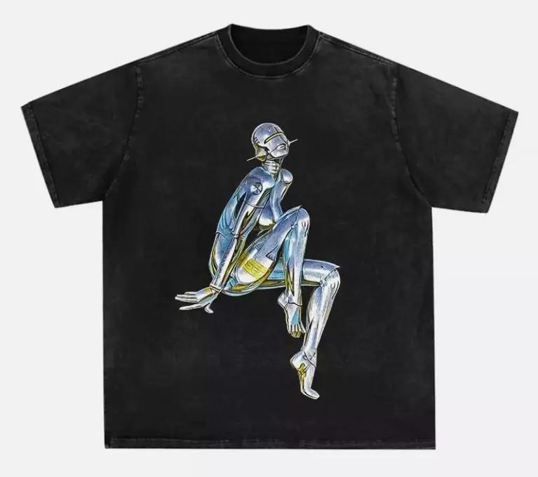РАСПРОДАЖА Футболка с графическим принтом Sexy Robot от Hajime Sorayama, стираный черный, размеры S-3XL, унисекс