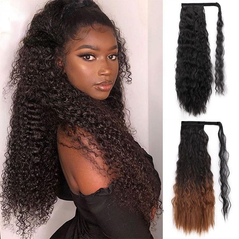 Кукуруза Волнистый длинный хвост Синтетический шиньон с запахом на заколке Наращивание волос Ombre Ponytail