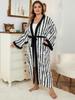 Black and White Striped Women's Cardigan Kimono Cozy Oversized Tunic Boho Party Women Homewear Swimsuit Cover-up Q1600