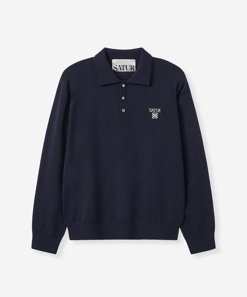 SATUR Layered Polo Knit Navy