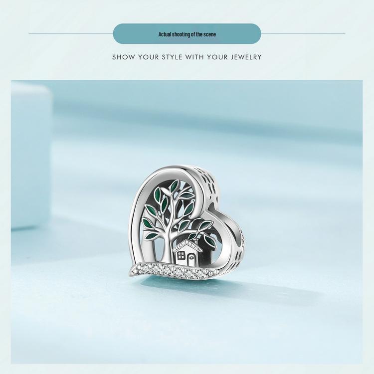 Инь Цзыюнь Сердцевидный Стерлинговое серебро 925 пробы Семейное дерево DIY Браслет Бусины