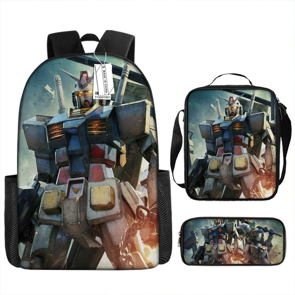 Школьный рюкзак Gundam Mecha для мальчиков и учеников начальной школы, сверхлегкий рюкзак с защитой от ударов, детский рюкзак в стиле анимации, набор из трех предметов.