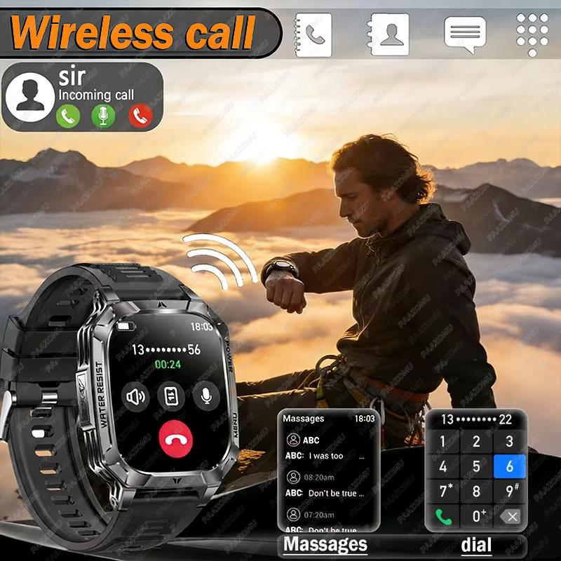 Новые Прочные Военные Умные Часы Мужские 1400 мАч батарея 2,01 дюйма Bluetooth-звонки Устройство мониторинга здоровья Светодиодный фонарик Умные часы