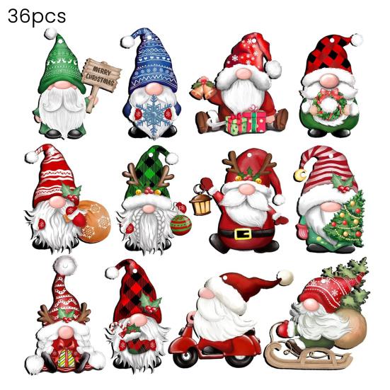 36 Pcs Wooden Gnome Christmas Ornaments Christmas Elf Hanging Wood Crafts for Holiday Tree Home Decor Xmas Party Supplies