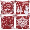 Christmas White Pattern Print Red Pillowcase Sofa Cushion Cover Home Decoration