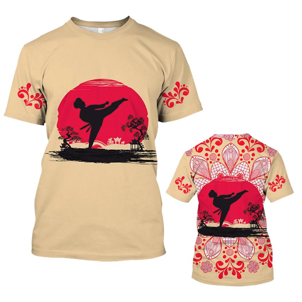 Летние мужские футболки с круглым вырезом и 3D-принтом с рисунком кикбоксинга и боевых искусств, модные повседневные футболки с коротким рукавом