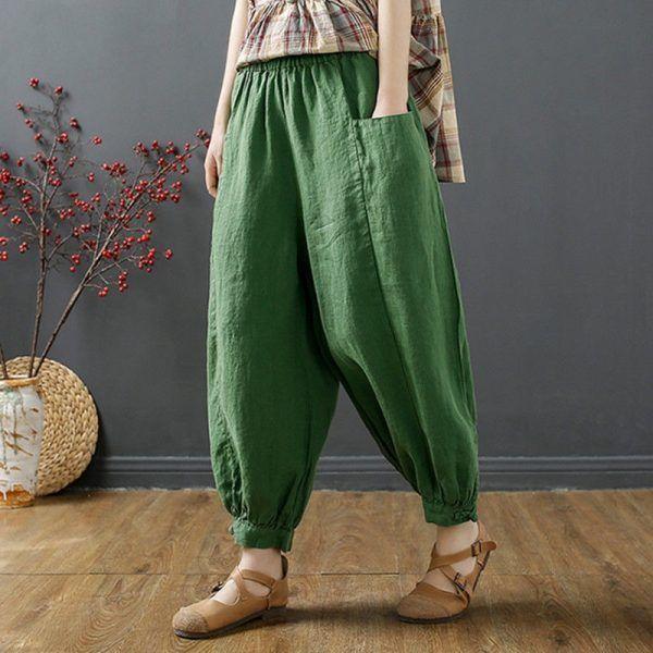 Свободные брюки-харлан из хлопка и льна, женские летние брюки Nine Points Artistic Casual Match All Cotton Linen Trousers