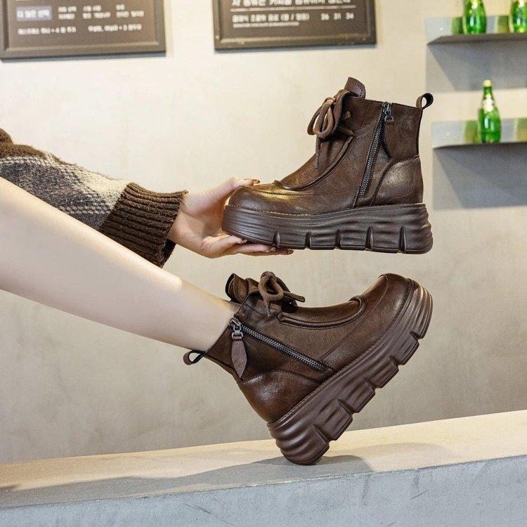 Winter platform Martin boots women's warm fashion casual brown short boots women's shoes