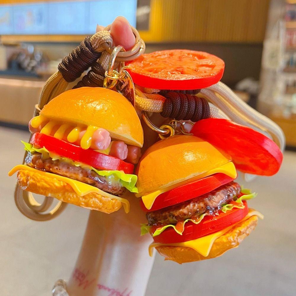 3D Simulation Hamburger Keyring Realistic Schoolbag Car Key Ornament Kid Gift