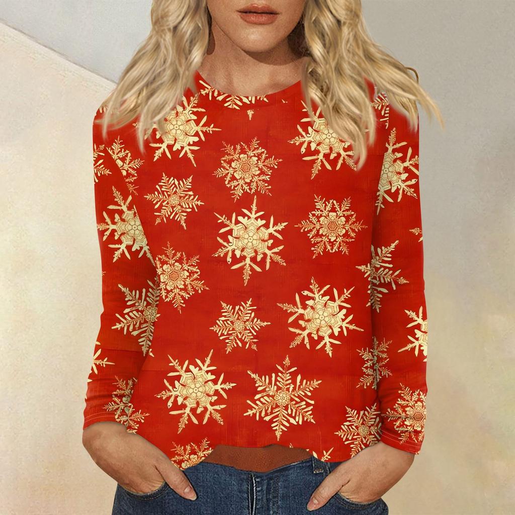 Рубашки с длинным рукавом для женщин, милые футболки с принтом на Рождество, блузки, повседневные топы больших размеров, пуловеры