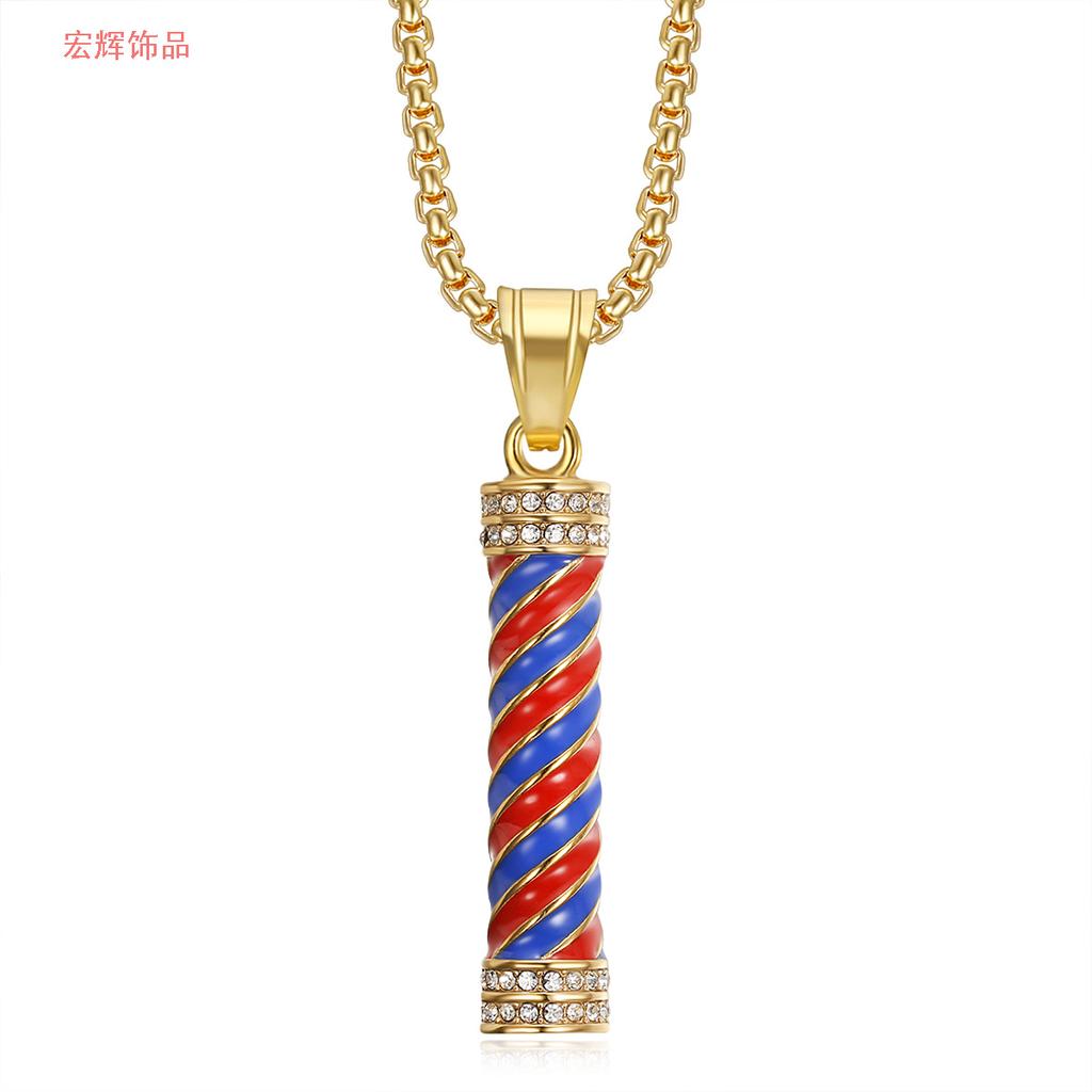 New Hip Hop Jewelry Titanium Steel Gold Plated Diamond Inlaid Rotating Light Pendant Necklace