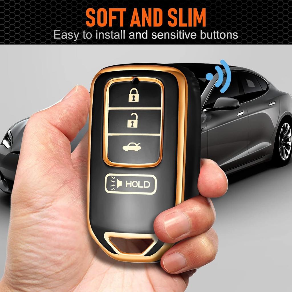Key Fob Cover Keychain Accessories for Honda for 2016 15 14 13 Accord CR-V Civic Ridgeline 4 Buttons, TPU Case(Black)