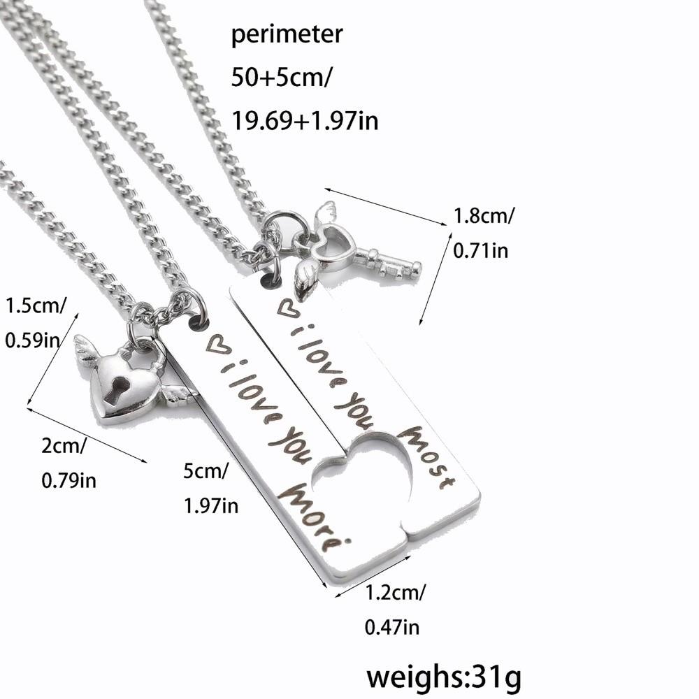 2pcs Stainless Steel Couple Necklaces Matching Puzzle Heart Lock Key Pendant  Valentine Day Gift